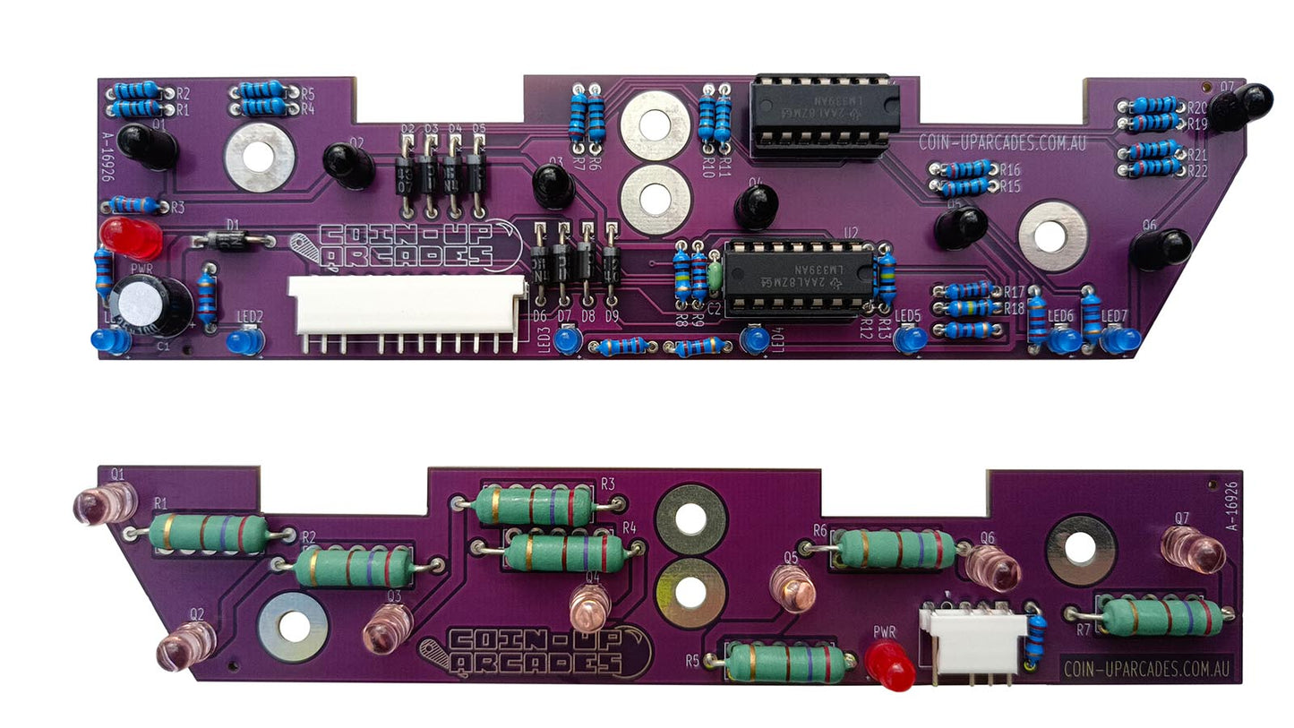 Brand New Ball Trough Opto Transmitter & Receiver Board Set compatible with Bally/Williams. Plug and Play direct replacement with all features from the original. Replaces Bally/Williams: A-17982, A-17981, A-16926, A-16927, A-16926-RX, & A-16927-TX